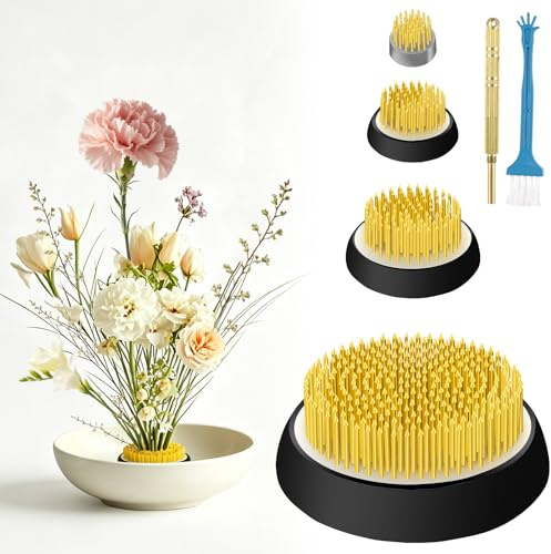 YCCOKJJ 6 Pcs Ikebana Igel Kit Runden Kenzan (70mm/46mm/ 34mm/23mm Blumenigel) mit Pin Pflegestift und Bürste, Flower Frog Wiederverwendbar Steckigel Geeignet für Wohnzimmer Garten Büro Blumenladen