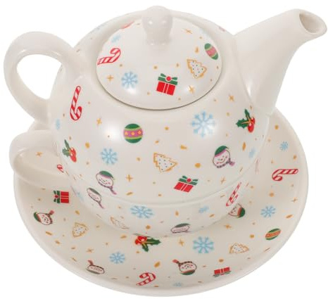 MAGICLULU Juego de taza y platillo de cerámica, tetera de porcelana navideña, taza de café de cerámica, taza de té, platillo y tetera para té, café, agua, espresso
