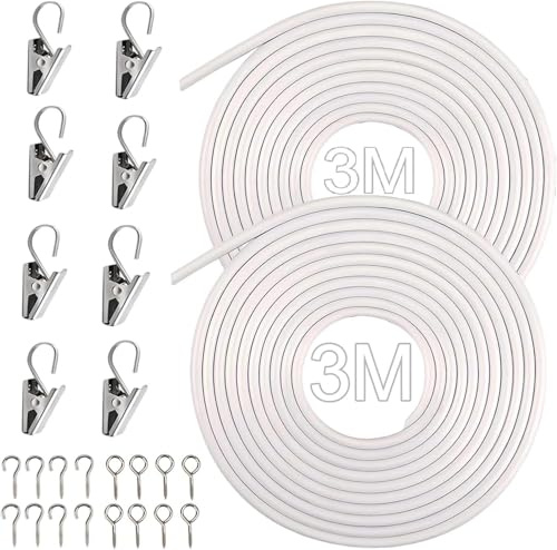 HECHKJ 2 Pieza Gusanillo para Cortinas, Cable Cortina de 3 Metros, Cuerda para Cortina Blanco, Apto para Puertas, Ventanas, Paredes, Armarios y Baños