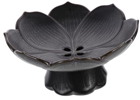 GRIRIW Cuenco Decorativo de Cerámica Diseño de Loto, Plato para Servir Frutas y Postres, Tamaño Compacto, Color Negro, Frutero Estilo Chino para Cocina y Comedor, Adecuado para Fiestas