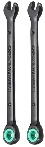 sourcing map 2 llaves combinadas de trinquete de 6 mm métricas de 12 puntos CR-V, electroforesis alargada, doble caja, llaves de trinquete de extremo abierto con 72 dientes y 5° de grado industrial