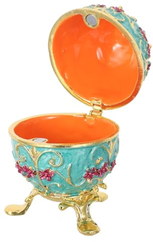 HAMPPLIES European Vintage Style Enamel Egg Jewelry Storage Box with Zinc Alloy Material and Dual Purpose Decor for Bedroom or Special Occasions like Weddings, Elegant Egg Shaped Trinket