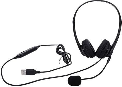 Lazmin112 Cuffie USB, Microfono Regolabile con Cancellazione del Rumore, Driver HD da 30 Mm, Design Leggero da 60 G, Cuscinetti Auricolari in Memory Foam, per PC Laptop