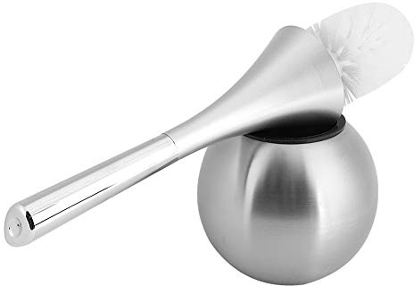 Aumotop Ensemble de Brosses à Récurer Durables pour Salle de Bain et Toilettes avec Base en Acier Inoxydable, Poignée en Plastique ABS, Facile à Ranger, Idéal pour la Maison (argent) (Socle Argent)