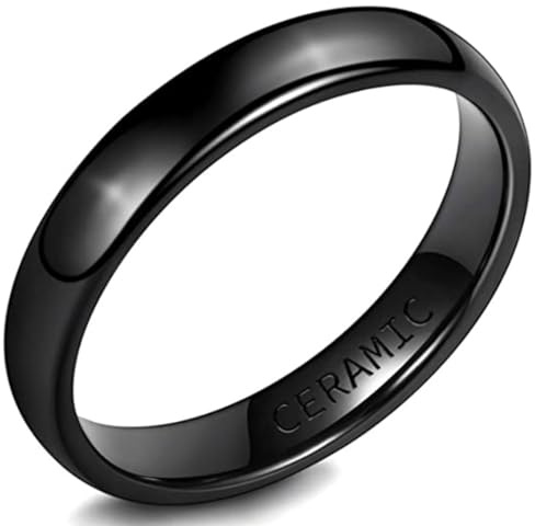 Ayoiow Ausgefallene Trauringe für Damen Herren, Keramik Ringe Damen für Sie Schmucklos Keramik Kein Edelstein Schwarz-4 mm Größe 49 (15.6)