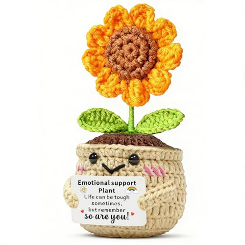 JMIMO Handmade Emotional Support Crochet Inspirational Positive Sunflower Plant for Women Men Get Well Soon Gifts Thinking of You Gifts for MumTeacher Her Girls Friends Colleagues