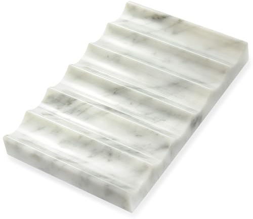 Natural Marble Soap Dish, Self-Draining Soap Holder, Handcrafted Stone | Easy to Clean Drainage Grooves Self-Draining Soap Holder for Bathroom Vanity, Non-Slip Stone for Bar Soap, Handcrafted