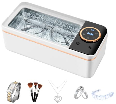 Limpiador Ultrasonidos 55kHz, 450 ml Limpiador Ultrasónico de Joyas, Limpiador Ultrasónico de Gafas con 6 Modos de Limpieza, Limpieza Profunda de Gafas, Dentaduras Postizas, Monedas, Joyas y Relojes