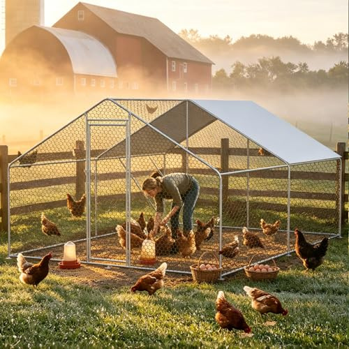 Freilaufgehege Hühnerstall 3x4x2m Großes Hühnergehege aus Metall Verzinkt mit Wasserdichtem Dach und Sicherheitsschloss Outdoor Kleintierstall für Hühner Enten Kaninchen Hasen Vögel Welpen