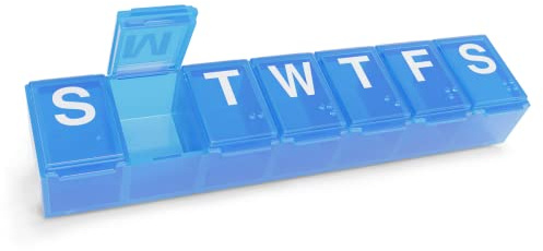 Ezy Dose Weekly (7-Day) Pill Organizer, Medium Planner, Blue, BPA-Free