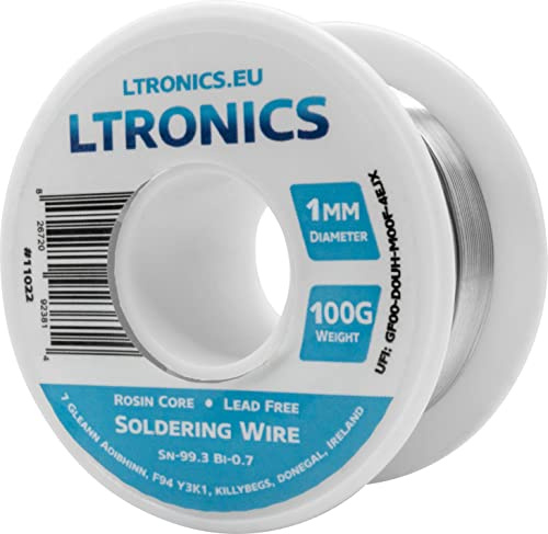 Lead-Free Sn99.3 Tin Bi0.7 Bismuth, Rosin Core Solder Wire Roll, 1mm, 100g