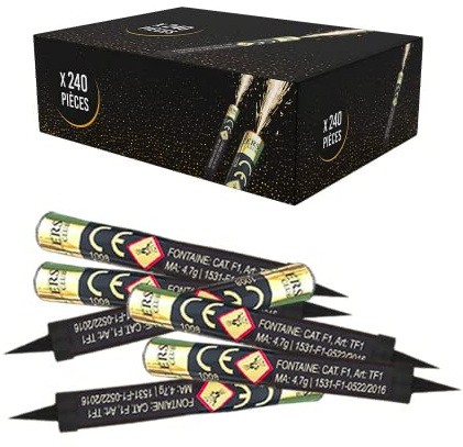 Sparklers Club Fontaine à Gâteau Scintillante 60s Dorée Lot de 240 | Lot Professionnel 240 Unités, Durée 60 Secondes, Étincelles Dorées, Usage Intérieur Extérieur, Gâteaux Bouteilles