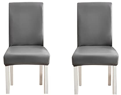 WWYL Esszimmer Stuhlhussen 2er/4er/6er Set, Wasserdichtes Pu Leder Stretch Stuhl-Universell Stuhlhussen Haus Büro Restaurant, Dekor Moderne Spann-Abdeckung (Grau,2-Stück)
