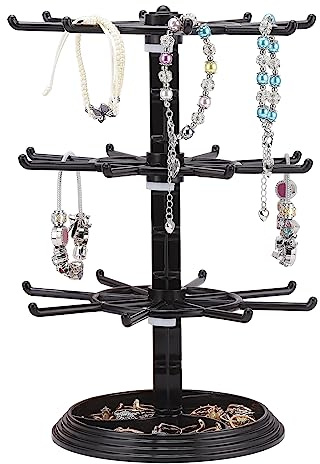 Rotierender Schmuckständer mit 3 Ebenen, Schmuckbaum-Organizer, Ständer für Halsketten, Ohrringe, Ringe, Drehbarer Halskettenhalter, Schmuckturm-Halter, Organizer für Frauen und(Schwarz/3-stufig)
