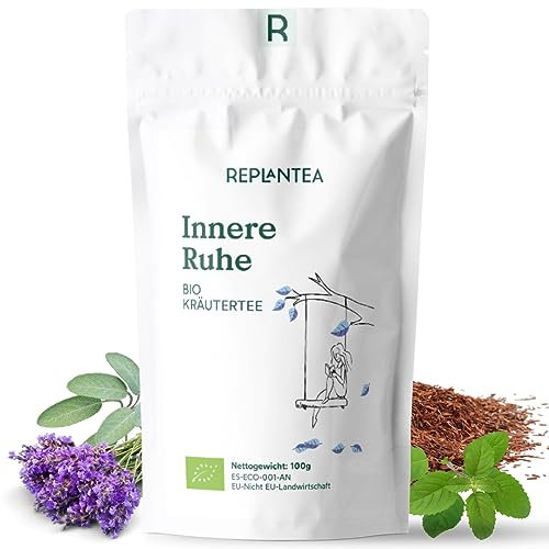 BIO Entspannungstee Lose Innere Ruhe 100g – Abendtee & Schlaftee | Kräutertee mit Zitronenmelisse, Rooibos, Tulsi & Lavendel | Koffeinfrei, Vegan (ca. 50 Tassen)