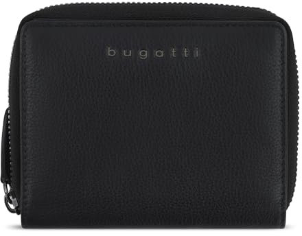 bugatti Mira kleine Damenbörse mit RV aus echtem Leder, Geldbörse mit RFID-Schutz, schwarz
