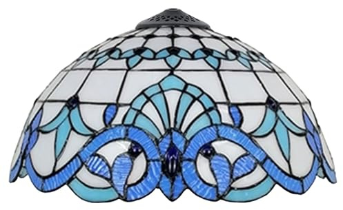 16 Inch Tiffany Stained Glass Lamp Shade Replacement White & Blue Baroque Style Lampshade Only with Cap Fit for Table Lamp Pendant Light Floor Lamp Ceiling Fixture
