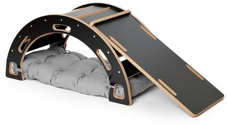 Garronda Set 3 in 1 Arco da arrampicata con scivolo e cuscino Giocattolo Montessori per bambini da 1 anno GD-0060 (Nero Arco da arrampicata con scivolo e cuscino)