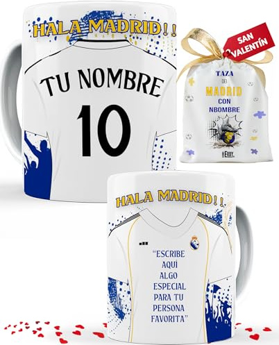 Taza Personalizada del Madrid Nombre Número Regalo Ideal Fanáticos Futbol Madridista Diseño Exclusivo Cerámica 325 Ml Regalo Día Del Padre Amigo Navidad Cumpleaños Detalles Especiales (Madridceramica)