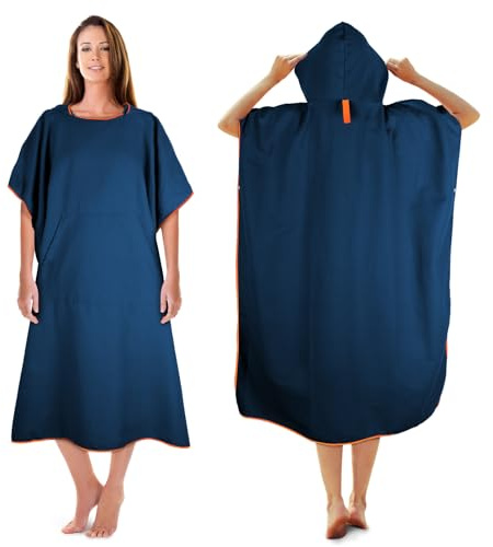 KUOGAS Badeponcho Damen & Herren,Mikrofaser-Surf Poncho, Badeponcho Handtuch, aus Mikrofaser auch als Umkleidehilfe Strand (Dunkelblau,M)