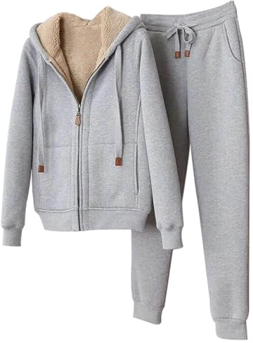 Completo Felpa in Pile Donna e Pantaloni Casual,Felpa Tinta Unita con Cappuccio e Tasche, a Maniche Lunghe,Pullover,Completi sportivi da donna Autunno 2 Pezzi Tuta Completa Elegante Invernale