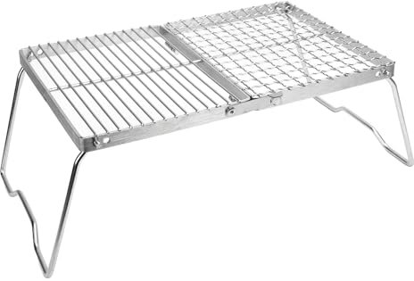 Camp Grill with Foldable Legs, Stainless Steel Grill Grate for Gas Stove Mini Campfires Stand, Portable Grill Grid for Backpacking Camping Hiking Picnic Traveling Fishing