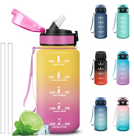 Grsta Borraccia 500ml, A Prova di Perdite Borraccia Bambino, Facile da Pulire, Bottiglia Motivazionale con Cannuccia, Borracce con Indicatore del Tempo per Ufficio, Ciclismo, Scuola