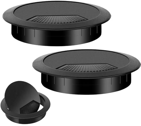 2 Pcs 60mm Desk Cable Grommet, Adjustable Desk Hole Cover, ABS Plastic Wire Grommet for Office Computer Desk Cable Management (Black)