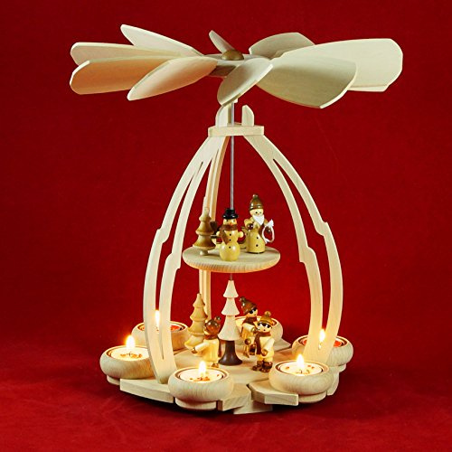 Wichtelstube-Kollektion Weihnachtspyramide Winterfiguren Pyramide Teelichter Holz 24 x 24 x 35 cm