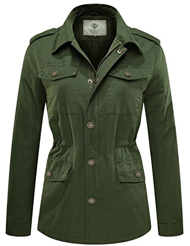 WenVen Womens Twill Cotton Cargo Jacket Ladies Fashion Barn Coat (Army Green, L)