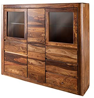 MASSIVMOEBEL24.DE | Toronto Highboard Sheesham/Palisander - Verschiedene Größen und Farben, Farbe:Dunkelbraun gewachst, Größe:166x40x145 cm (BxTxH)