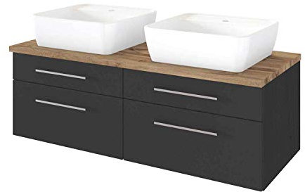 Lomadox Doppel Waschtisch matt grau mit 120cm Unterschrank und 2 Keramik Waschbecken