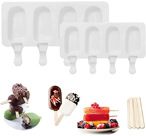 Mayata 2PCS 4XCell Silicone Ice Cream Mold Popsicle Molds DIY Homemade Dessert Freezer Fruit Juice Ice Pop Maker Mould with Sticks
