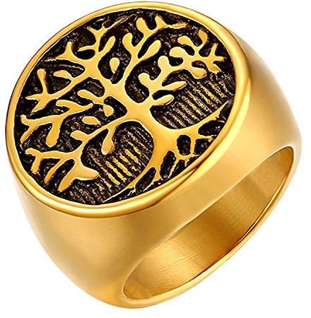 JewelryWe Schmuck Herren-Ring, Edelstahl Runden Siegelringe Baum des Lebens Lebensbaum Biker Ring, Silber/Gold