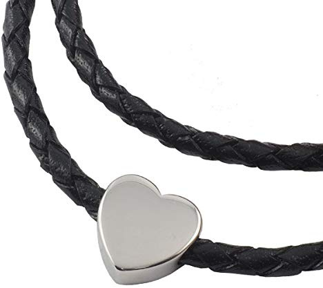 König Design Lederkette Anhänger mit Herz Lederband Leder-Armband 4 mm Damen Halskette Schwarz 21 cm lang mit Magnetverschluss geflochten