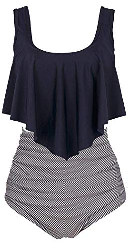 Aidotop Damen Badeanzug Rüschen Zweiteilige High Waist Bikini Retro Sätze mit hoher Taille Bademode Strandkleidung