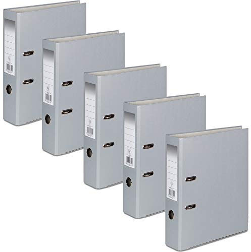 Office Centre A4 Lever Arch Files, 75 mm, 2 mm Board, Pack of 5, Grey | Business Grade A4 Folders with Firm Metal Binder, Made for office, School, Business and Home Document Storage Needs