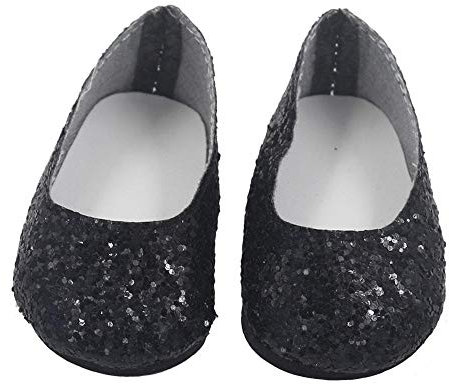 Aeromdale Puppenschuhe, kleine Pailletten, flache Schuhe für 45,7 cm große American Girl-Puppen, 46 cm, Puppenzubehör, Spielzeug, Schwarz, 1 Paar
