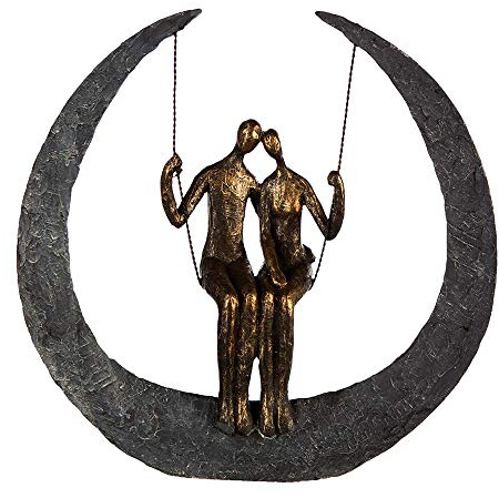 Brillibrum Design Skulptur Liebespaar Mond Schaukel aus Polyresin gefertigt Bronze farbende Kunst Figur Freundschaft Statue Moon Liebevolle Deko (Variante 2)