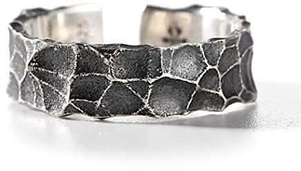 Chereda Hypoallergener Ring aus 925er Silber - Gehämmertes Design, Verstellbare Öffnung, Retro-Stil für Herren - Schwarzes Partygeschenk, Kein Edelstein