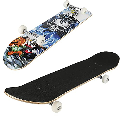 MENGDA Skateboard Surface Antidérapante,avec Roulements à Billes ABEC-7, en Bois d'Erable,Capacité de Charge: 250 kg (D)
