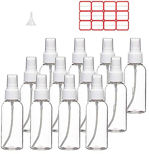 TINFO Spray Bottles, 12 Pack 4oz 120ml Clear Empty Fine Mist Plastic Mini Travel Bottle Set, Small Refillable Liquid Containers, 4 Ounce