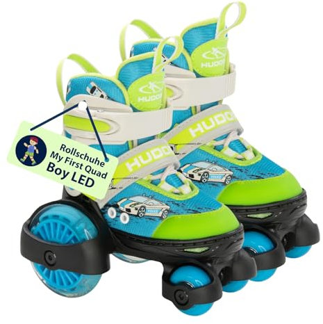 HUDORA My First Quad LED Girl/Boy in versch. Größen - hochwertige Rollschuhe mit LED - Bequeme Rollschuhe über 4 Größen verstellbar - stilvolle Kinderrollschuhe für Jungen & Mädchen bis 20kg