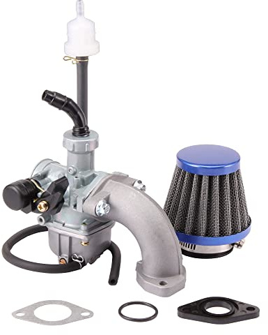 GOOFIT Carburateur Pz22 Avec Tuyau De Collecteur d'Admission En Métal d'Étouffement à La Main Filtre d'Air Bleu Joint De Filtre De Carburant 22mm Remplacement De 50cc 90cc 110cc 125cc Dirt Bike