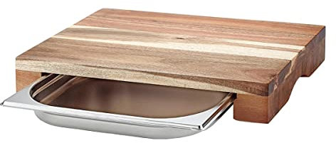 SANTOS Schneidebrett Akazie mit Auffangschale - 43x7x28cm- Serviertablett Groß - Holzbrett zum Hacken & Servieren - Küchenhelfer - XL Tranchierbrett