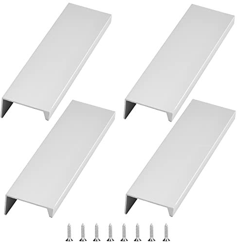 KLYNGTSK 4 Stück Versteckter Türgriff Schrankgriffe Unsichtbare Möbelgriffe Moderne Küchengriffe Aluminium Schubladengriff Silber Küchengriffe Versteckter Griffe für Kleiderschrank Tür Schubladen