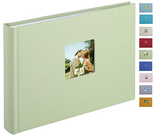 Leinen Fotoalbum, Fotobuch zum Selbstgestalten und Einkleben (24x17 cm, 40 Seiten, Salbeigrün)