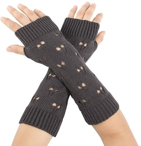 YAMEIZE Y2K Damen Fingerlose Ripped Handschuhe - Warm Arm Winter Handschuhe Fairy Grung Kleidung Arm Gestrickt Warmer Gestrickt Halloween Outdoor
