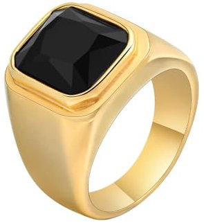 Homxi Bague Acier Inoxydable Graver Homme,Carré 16MM Bague Or Noir de Mariage Homme Bague Taille 70