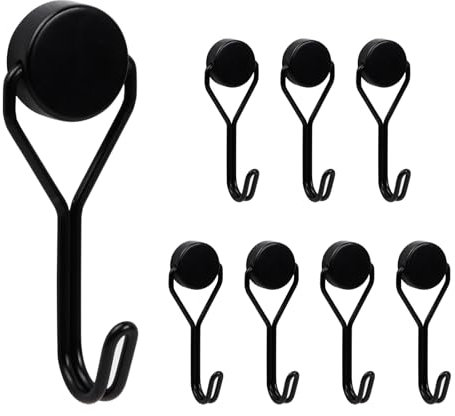 suchkawe 8 Pack Magnetic Hooks 30 LBS Strong Swivel Magnetic Hooks Black Heavy Duty Magnet Hooks Magnetic Hanger Storage Tools for Indoor Outdoor Hanging, 301-21882-30GR00